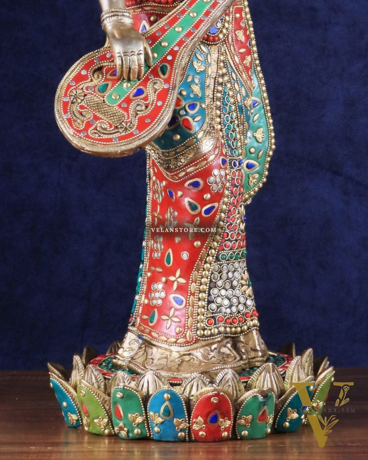 Standing Saraswati Brass Murti meenakari - 25 inch