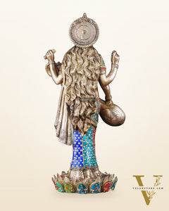 Standing Saraswati Brass Murti meenakari - 25 inch