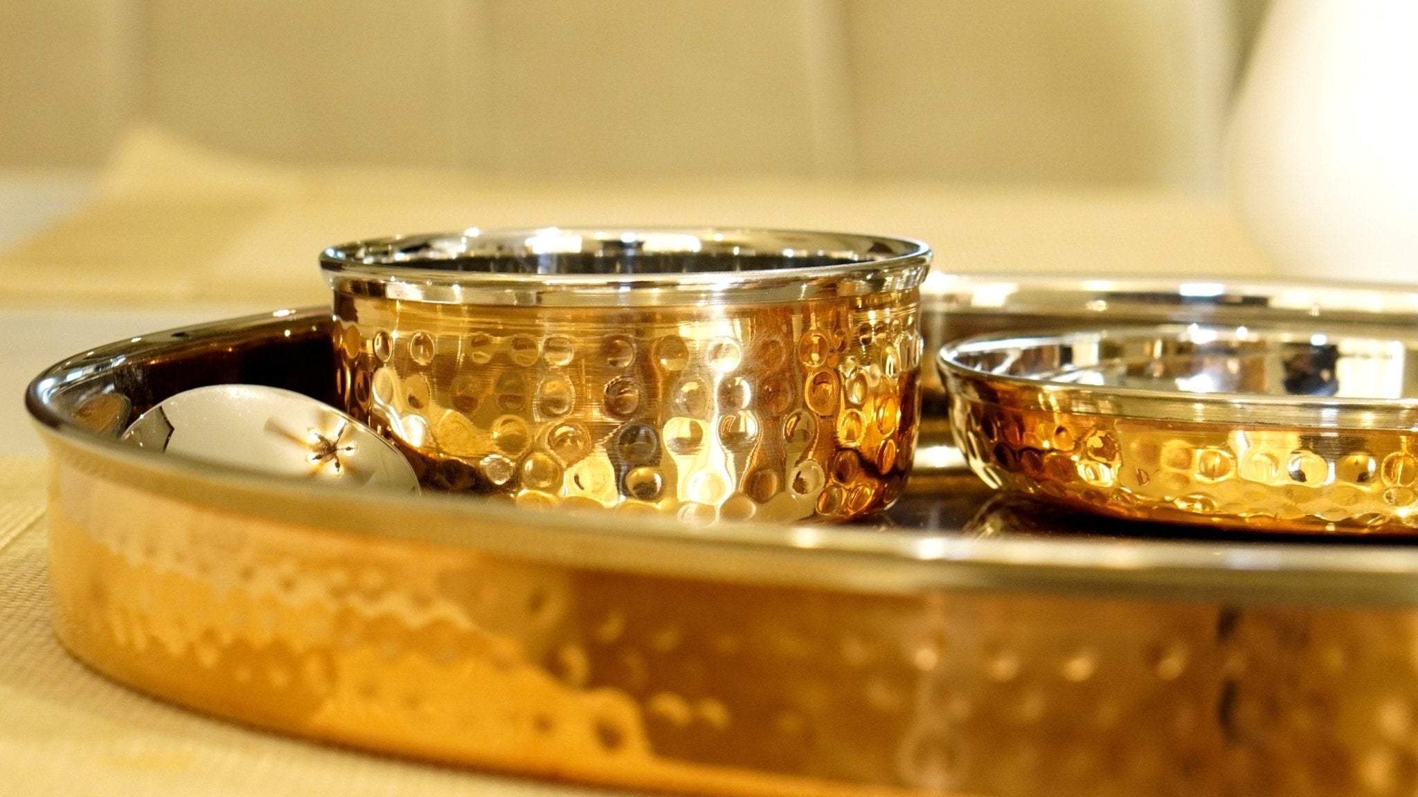 Steel Copper Thalli Dinner Set ( Pack of 6 )