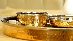 Steel Copper Thalli Dinner Set ( Pack of 6 )