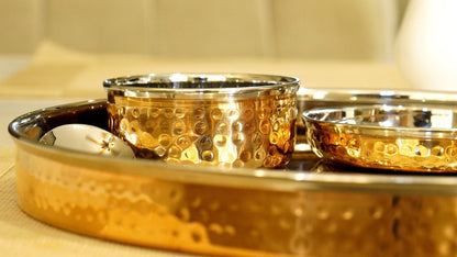 Steel Copper Thalli Dinner Set ( Pack of 6 )