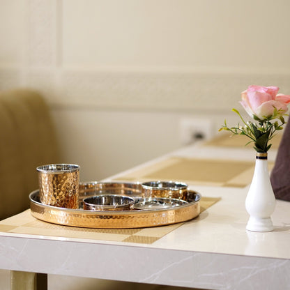 Steel Copper Thalli Dinner Set ( Pack of 6 )