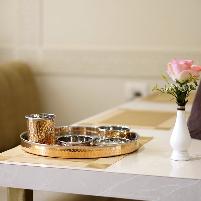 Steel Copper Thalli Dinner Set ( Pack of 6 )
