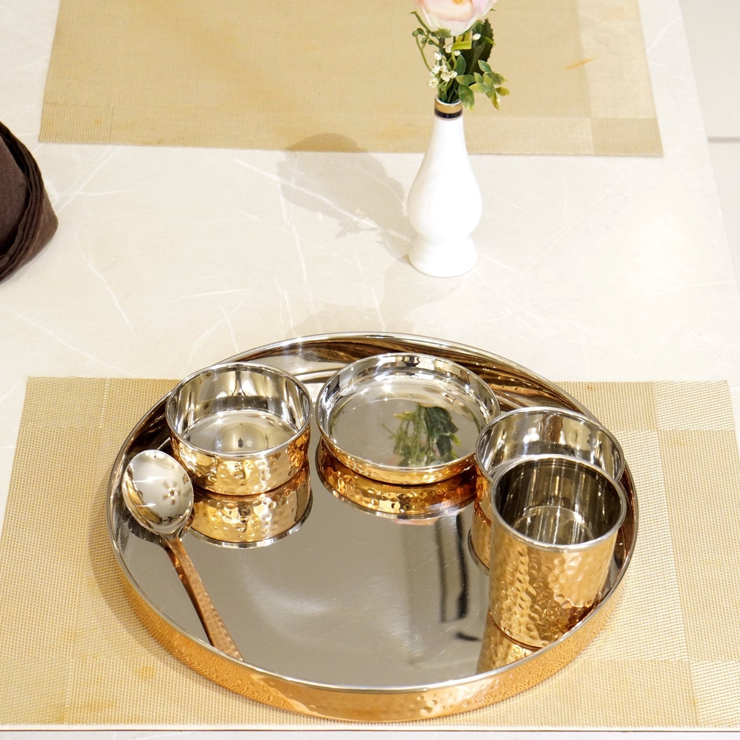 Steel Copper Thalli Dinner Set ( Pack of 6 )