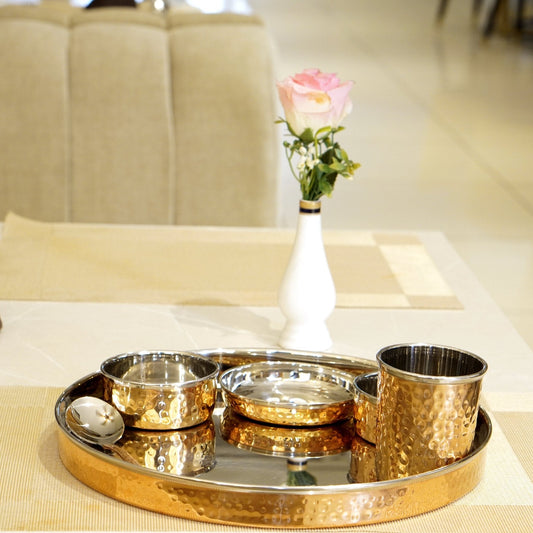 Steel Copper Thalli Dinner Set ( Pack of 6 )