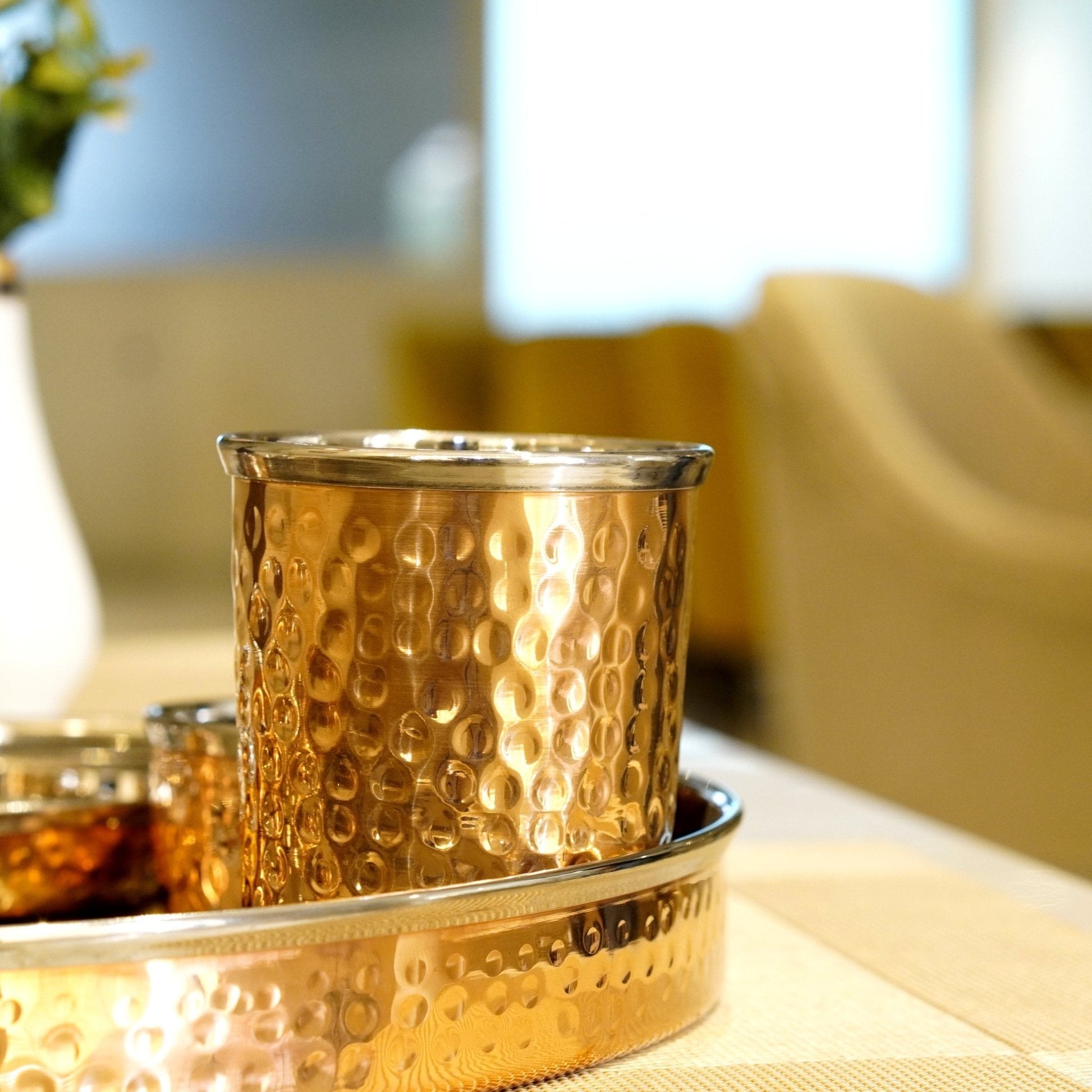 Steel Copper Thalli Dinner Set ( Pack of 6 )