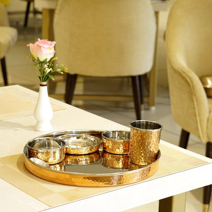 Steel Copper Thalli Dinner Set ( Pack of 6 )