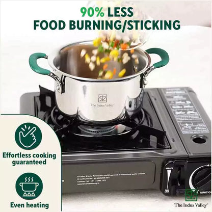 TurboCuk Tri-ply Stainless Steel Casserole/Biryani Cooking Pot+ Steel Lid, Premium 3 Layer Body, Cool Silicone Handles, Induction, Non-stick, 2.9L