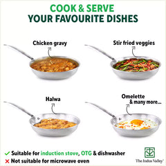 TurboCuk Tri-ply Stainless Steel Fry Pan, Premium Quality, 3 Layer Thick Body, 100% Toxin-free, Non-stick, Induction & Gas, Free ₹110 Spatula, 22/24/26 cm, 1.5/1.7/1.9L