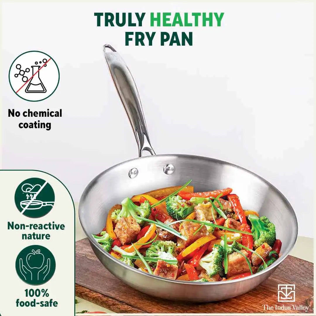 TurboCuk Tri-ply Stainless Steel Fry Pan, Premium Quality, 3 Layer Thick Body, 100% Toxin-free, Non-stick, Induction & Gas, Free ₹110 Spatula, 22/24/26 cm, 1.5/1.7/1.9L