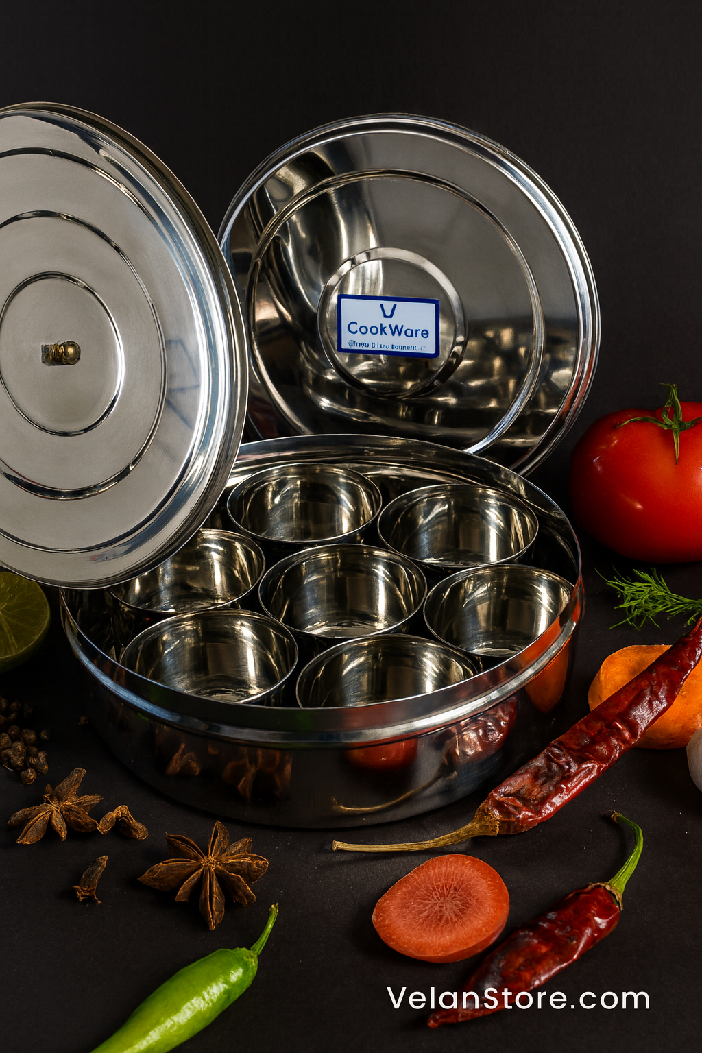 Vcookware Stainless Steel Masala Dabba Spice Box with 7 Compartments