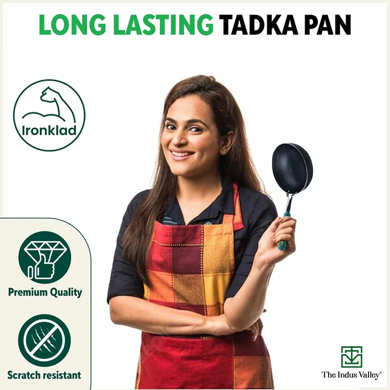 100% Pure Sheet Iron Tadka Pan, Silicone Handle, Seasoned, Toxin-free, 13.3cm / 0.43ml