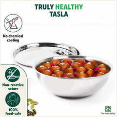 TurboCuk Tri-ply Stainless Steel Tasla/Tasra/ Patila+ Steel Lid, Cook & Serve, Premium Quality, 3 Layer Thick Body, 100% Toxin-free, Non-stick, Induction & Gas, 1.6/1.7/3.2L