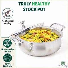 TurboCuk Tri-ply Biryani Cooking Pot/Casserole+ Glass Lid, Wide Handi Shape, Premium Quality, 3 Layer Thick Body, 100% Toxin-free, Non-stick, Induction & Gas, 2L