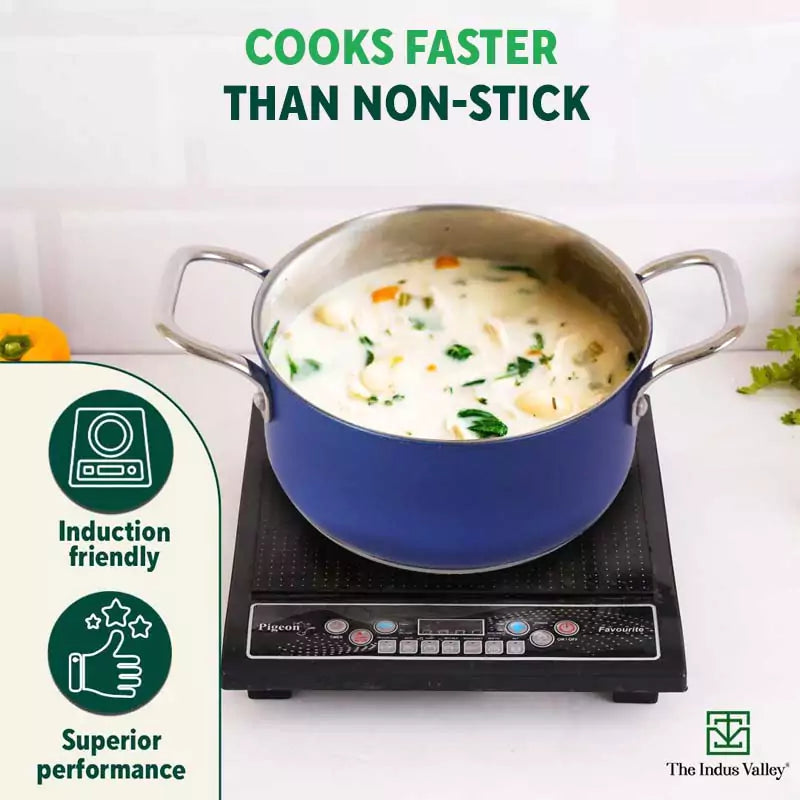 Tri-Steel Premium Stainless Steel Casserole/ Saucepot with Steel Lid, Tri-ply (3 Layer) Induction Bottom, 1.9L, Blue