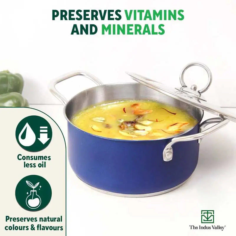 Tri-Steel Premium Stainless Steel Casserole/ Saucepot with Steel Lid, Tri-ply (3 Layer) Induction Bottom, 1.9L, Blue