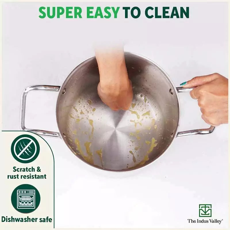 TurboCuk Tri-ply Stainless Steel Tall Biryani Pot/Casserole+ Glass Lid, Premium Quality, 3 Layer Thick Body, 100% Toxin-free, Non-stick, Induction & Gas, 6L