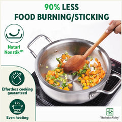 TurboCuk Tri-ply Biryani Cooking Pot/Casserole+ Glass Lid, Wide Handi Shape, Premium Quality, 3 Layer Thick Body, 100% Toxin-free, Non-stick, Induction & Gas, 2L
