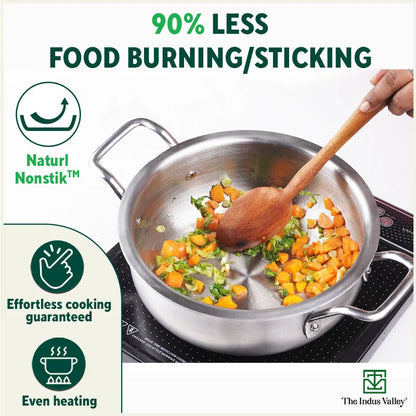 TurboCuk Tri-ply Biryani Cooking Pot/Casserole+ Glass Lid, Wide Handi Shape, Premium Quality, 3 Layer Thick Body, 100% Toxin-free, Non-stick, Induction & Gas, 2L