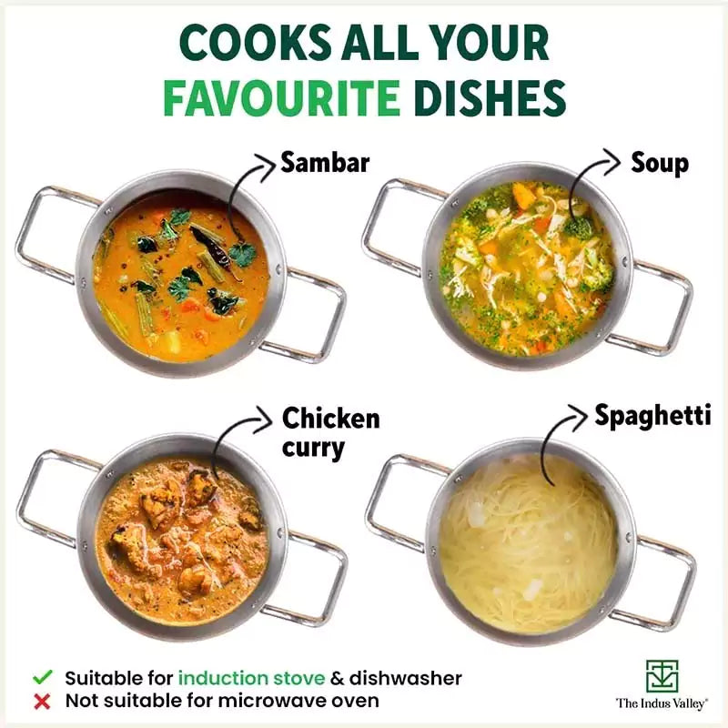 TurboCuk Tri-ply Stainless Steel Tall Biryani Pot/Casserole+ Glass Lid, Premium Quality, 3 Layer Thick Body, 100% Toxin-free, Non-stick, Induction & Gas, 6L