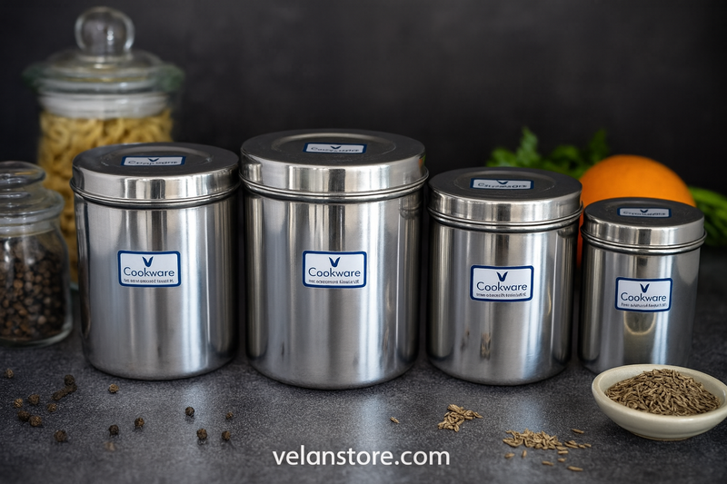 Vcookware स्टेनलेस स्टील स्टोरेज कंटेनर सेट – वायुरोधी और टिकाऊ किचन कंटेनर-1