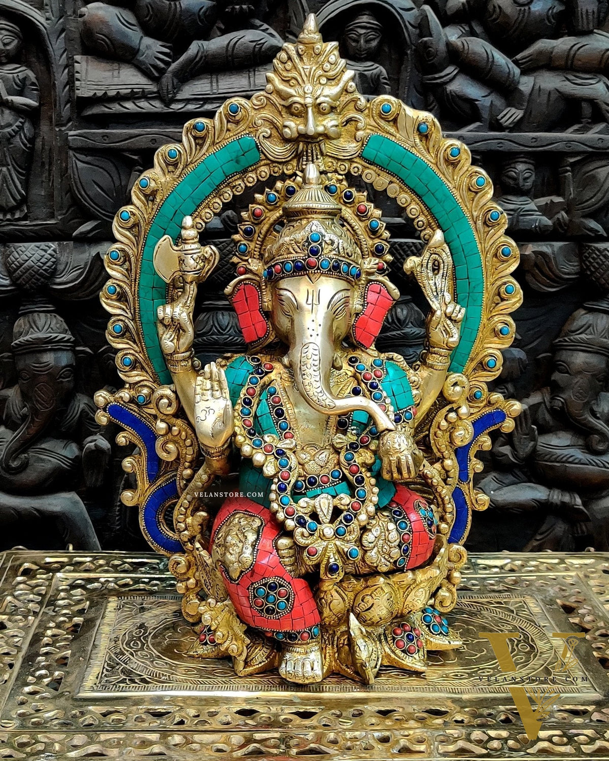 Stunning Brass Ganapati Statue on Lotus Throne with Prabhavali Arch - 15.5