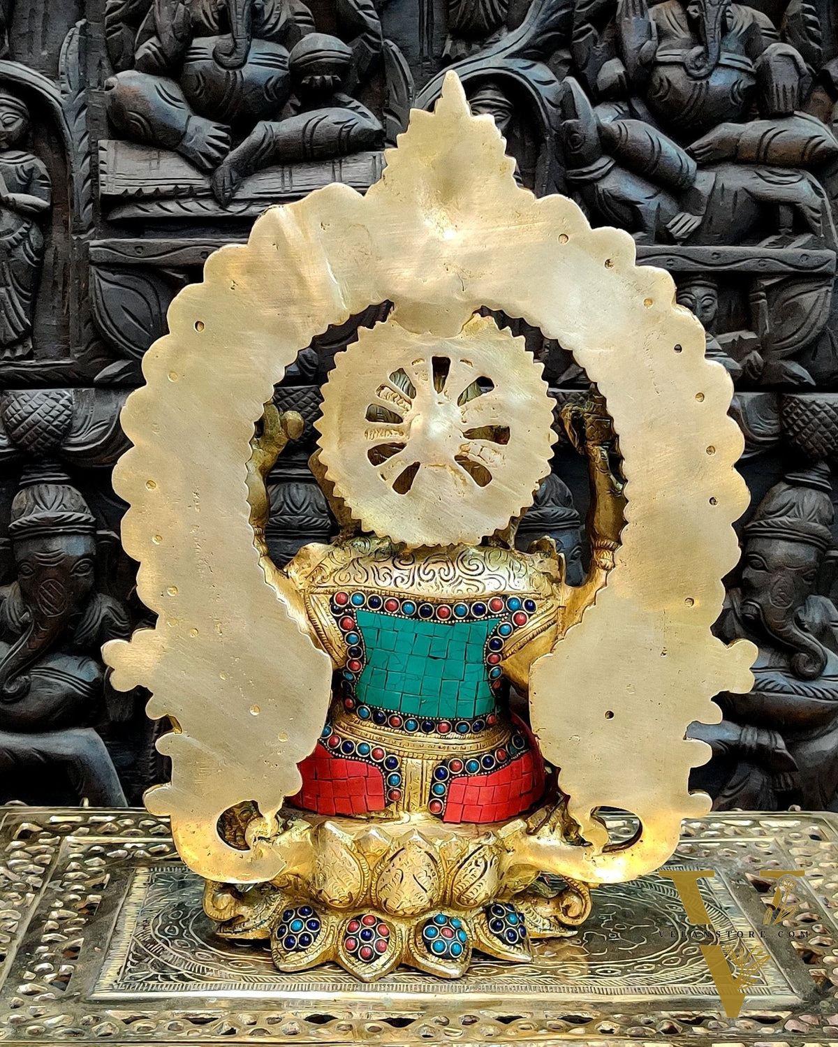 Stunning Brass Ganapati Statue on Lotus Throne with Prabhavali Arch - 15.5