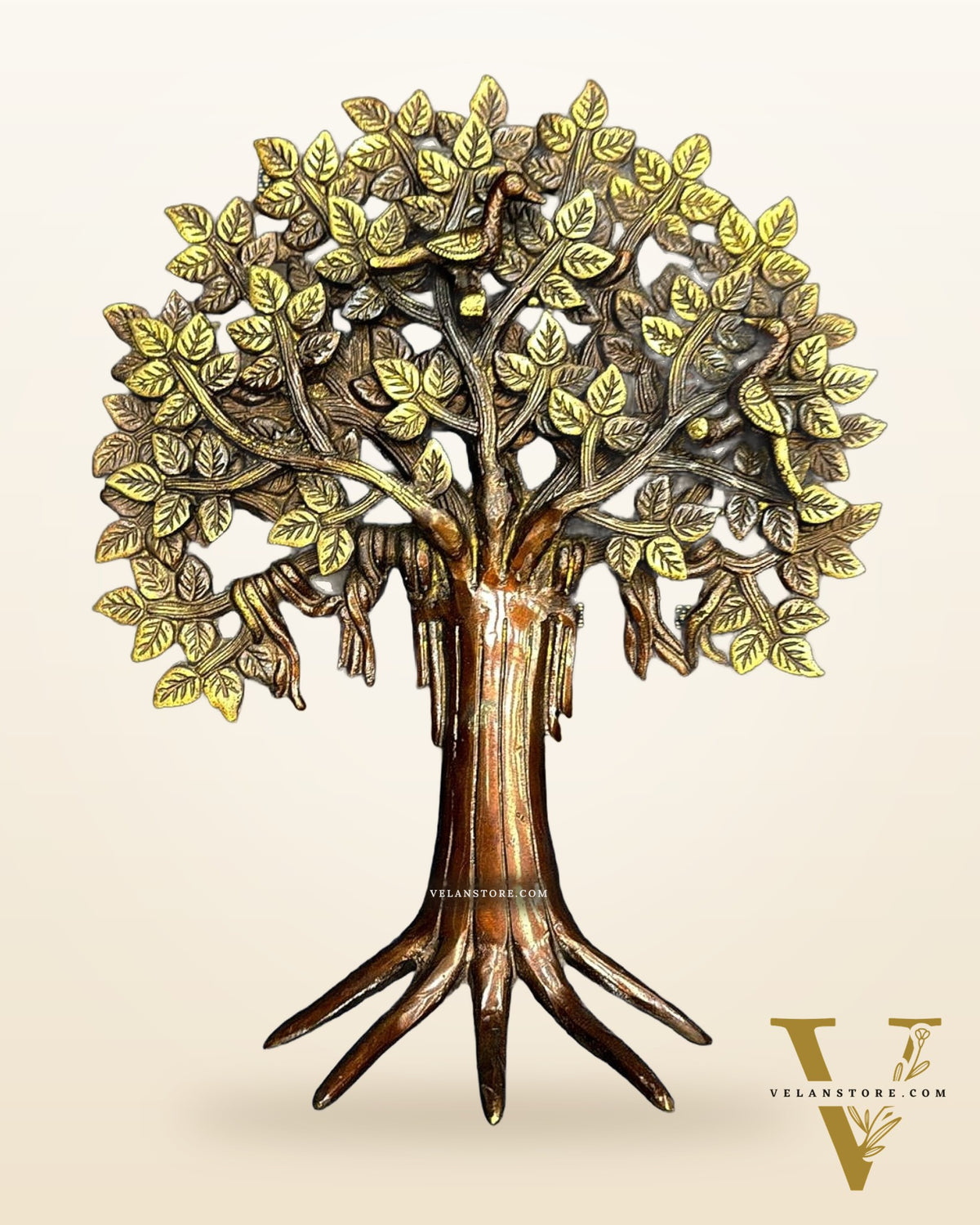 Stunning Brass Kalpavriksha Tree of Life with Birds Showpiece - 12 Inches, Dual Tone Finish