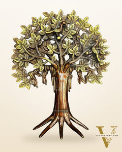 Stunning Brass Kalpavriksha Tree of Life with Birds Showpiece - 12 Inches, Dual Tone Finish
