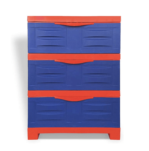 Supreme Fusion-DR-3 Multi-Purpose Plastic Chester with 3 Sliding Drawers Without Mirror for Home and Office (Coke Red & Blue), Standard
