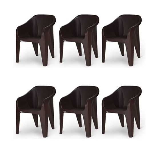 Supreme Futura Plastic Chairs for Home and Office (Set of 6, Brown)-1