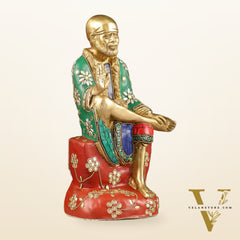 Superfine 10.5-Inch Brass Shirdi Sai Baba Idol with Stonework