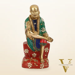 Superfine 10.5-Inch Brass Shirdi Sai Baba Idol with Stonework