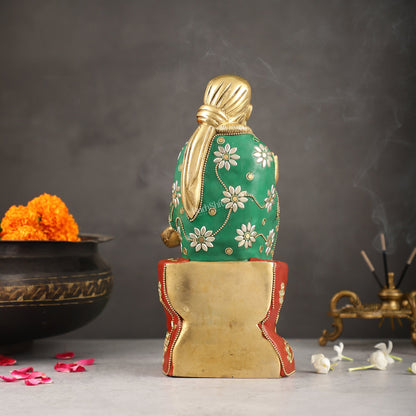 Superfine 10.5-Inch Brass Shirdi Sai Baba Idol with Stonework