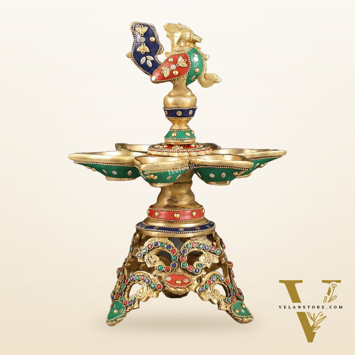 Superfine 12.5-Inch Brass Peacock Lamps with Stonework