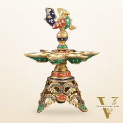 Superfine 12.5-Inch Brass Peacock Lamps with Stonework
