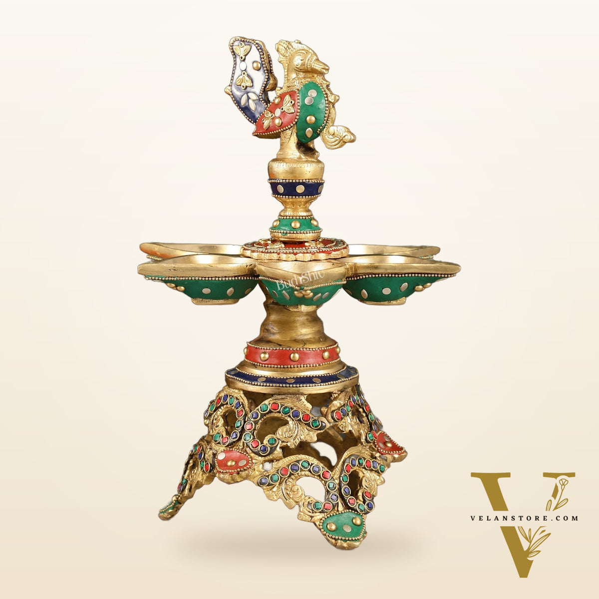 Superfine 12.5-Inch Brass Peacock Lamps with Stonework