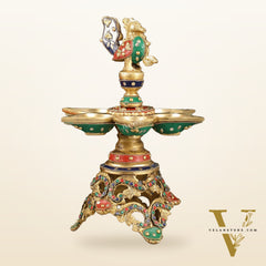Superfine 12.5-Inch Brass Peacock Lamps with Stonework