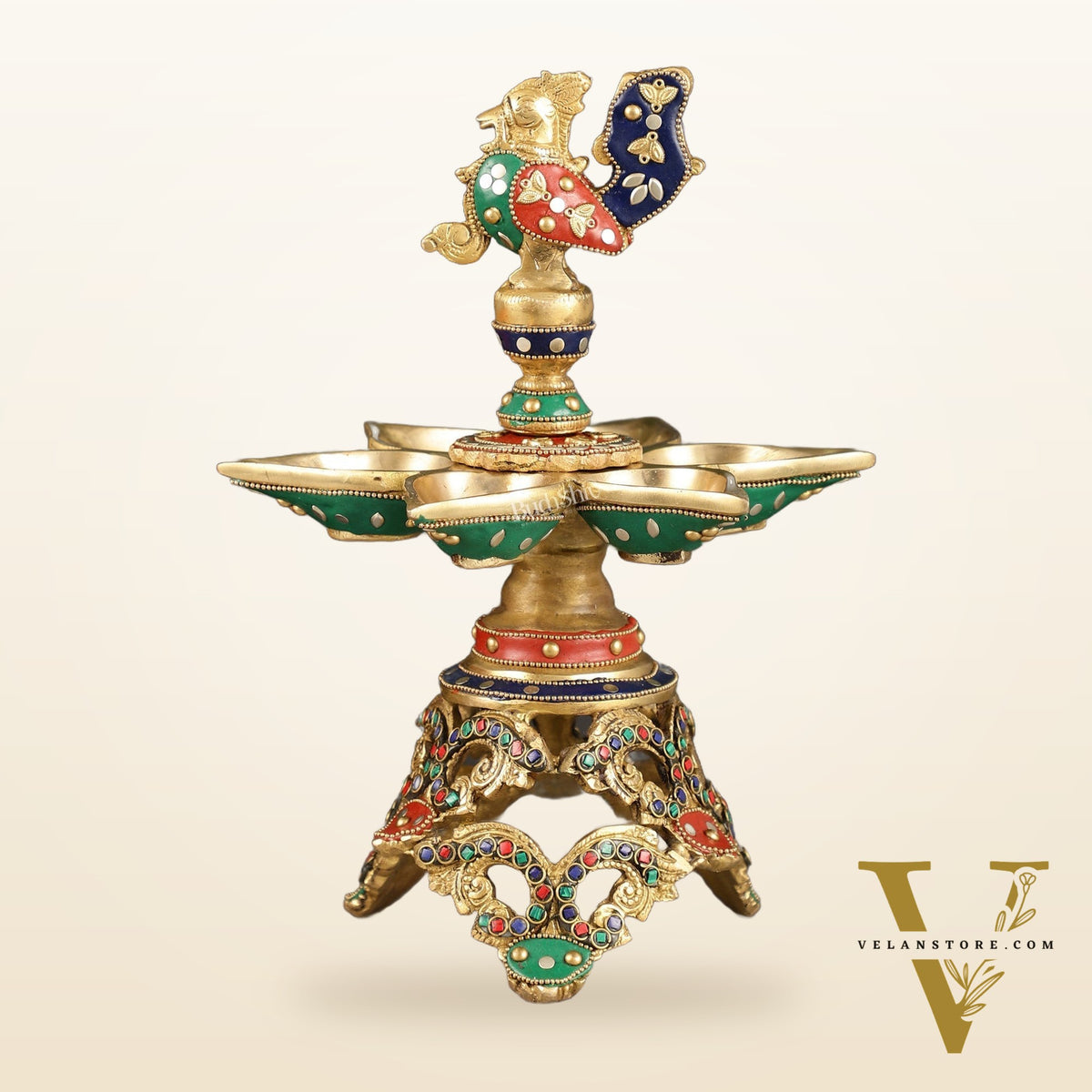 Superfine 12.5-Inch Brass Peacock Lamps with Stonework