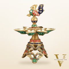 Superfine 12.5-Inch Brass Peacock Lamps with Stonework