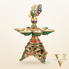 Superfine 12.5-Inch Brass Peacock Lamps with Stonework