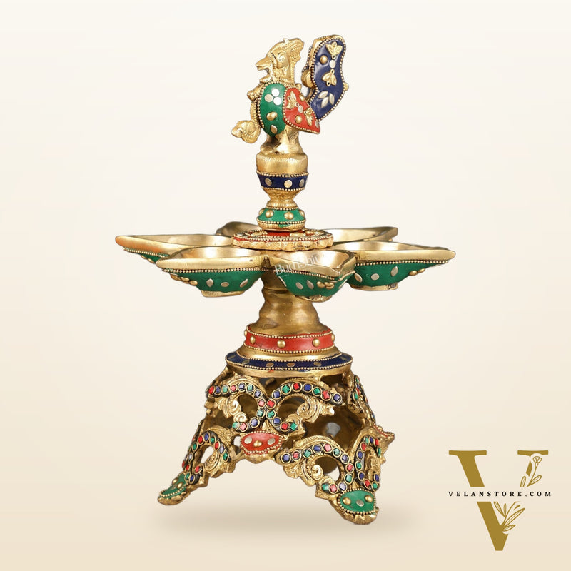 Superfine 12.5-Inch Brass Peacock Lamps with Stonework