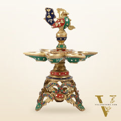 Superfine 12.5-Inch Brass Peacock Lamps with Stonework