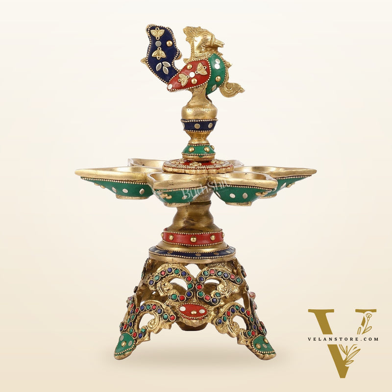 Superfine 12.5-Inch Brass Peacock Lamps with Stonework