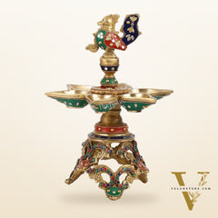 Superfine 12.5-Inch Brass Peacock Lamps with Stonework