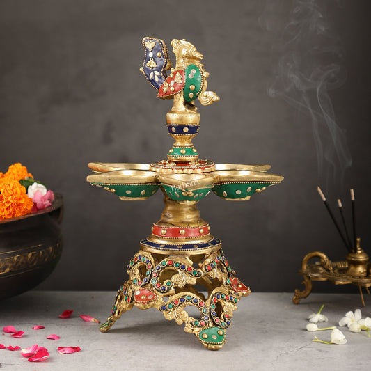 Superfine 12.5-Inch Brass Peacock Lamps with Stonework