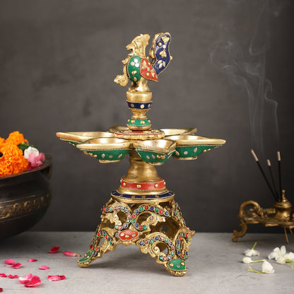 Superfine 12.5-Inch Brass Peacock Lamps with Stonework