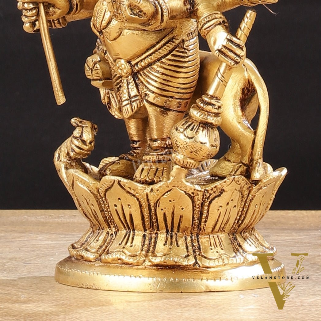 Superfine 8-Inch Brass Kanadrishti Ganesha with Lion Idol