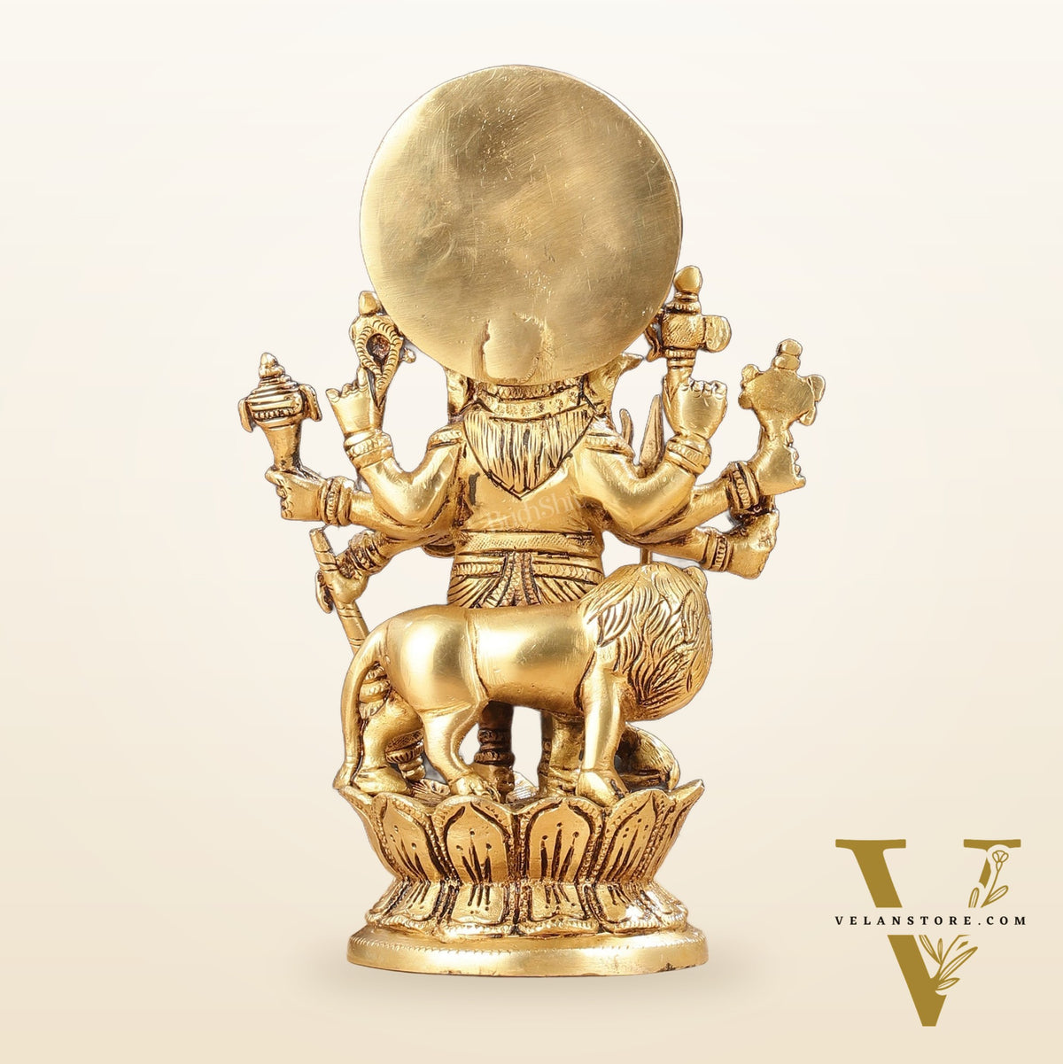 Superfine 8-Inch Brass Kanadrishti Ganesha with Lion Idol