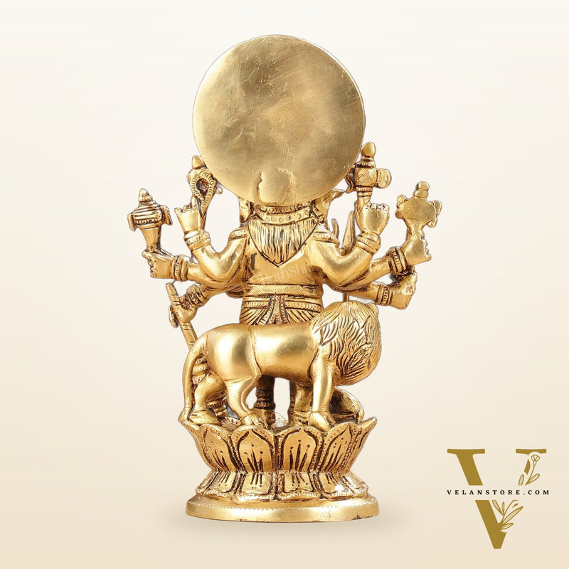 Superfine 8-Inch Brass Kanadrishti Ganesha with Lion Idol